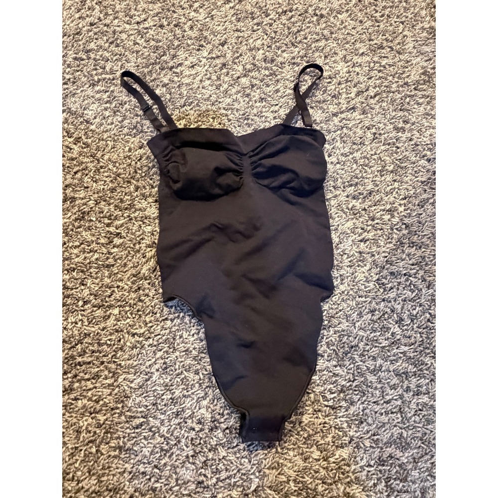 Skims Seamless Sculpt Thong Bodysuit Onyx Black Ruched Sweetheart Size L/G/G